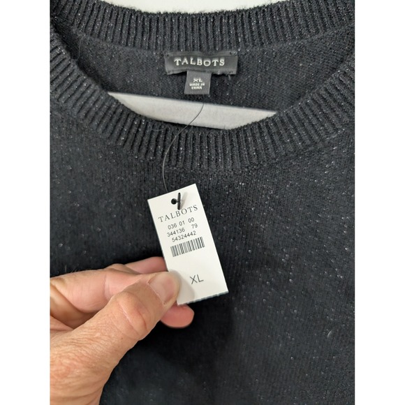 Talbots Tweed Side Tie Sweater Dress women's‎ XL black gold shimmer midi NWTs - Picture 6 of 7